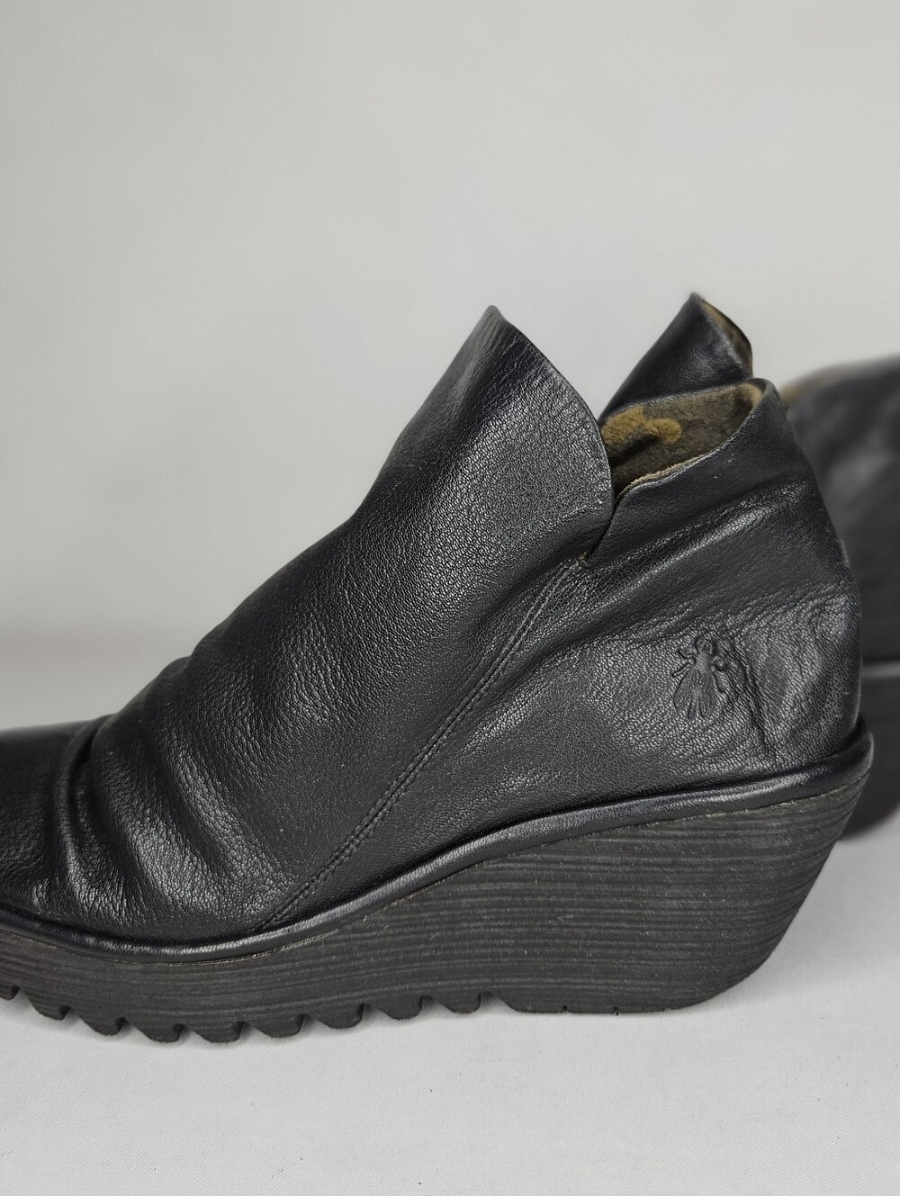 Fly London Black Leather Wedge Ankle Boots - Picture 6 of 11